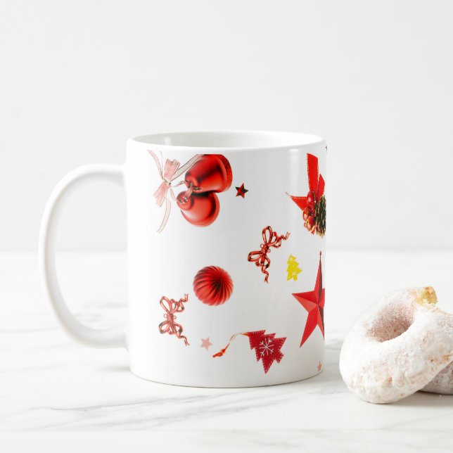 Merry Christmas red mixed ornaments Coffee Mug (With Donut)