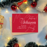 Merry Christmas Red Modern Holiday Card<br><div class="desc">This is a modern, Merry Christmas design. It is in festive red and white. It has the message, "Merry Christmas! from the Johnson Family", "We wish you a Merry Christmas & a Happy New Year!" in white stylish typography script. It has the same message on the front and back. To...</div>