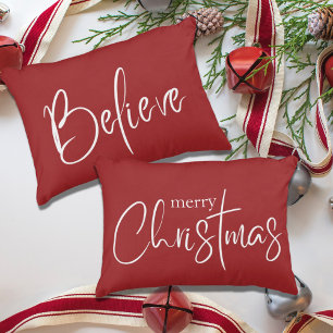 Merry Christmas Red Modern Holiday Decorative Cushion