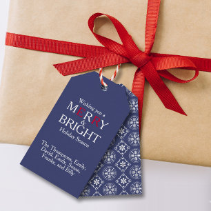 Merry Christmas Red Navy Blue Simple Snowflake Gift Tags