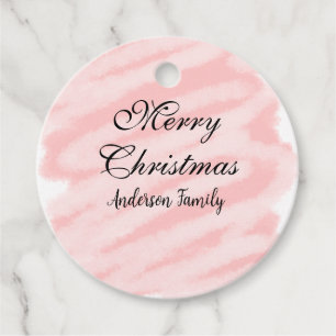 Merry Christmas red pastel watercolor abstract tex Favour Tags