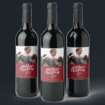 Merry Christmas Red Photo Christmas Wine Label<br><div class="desc">Custom Christmas holiday wine labels in our red photo "Merry Christmas" design. Customise with your photo and names. Visit our store to see all coordinating Christmas cards   accessories in this design.</div>