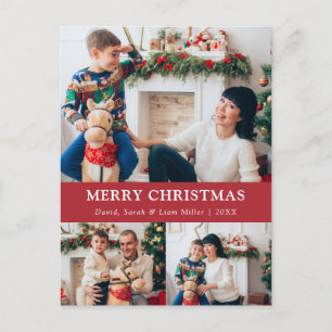 Merry Christmas Red Photo Collage Postcard