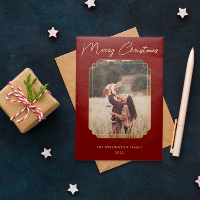 Merry Christmas Red Photo Gold Frame Snowflake  (Creator Uploaded)
