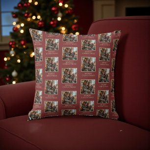 Merry Christmas Red Photo Holiday Cushion
