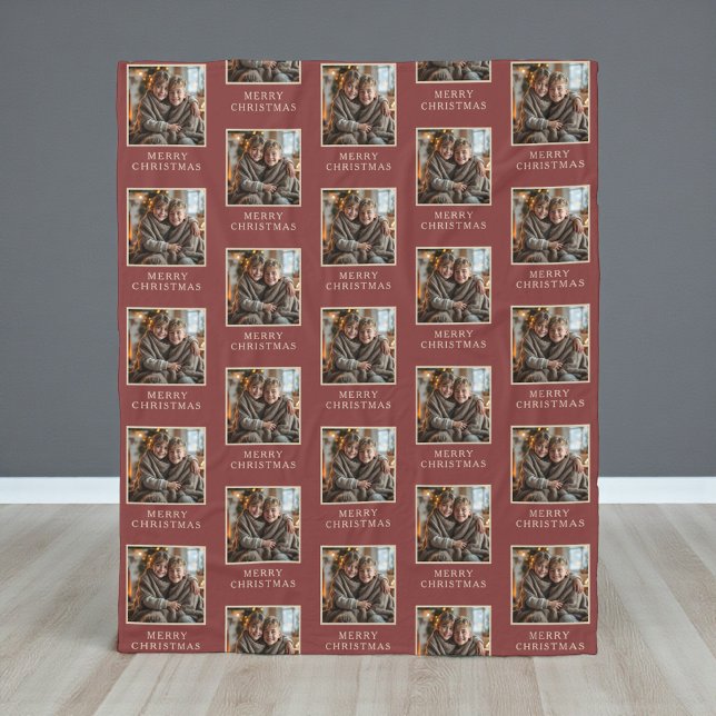Merry Christmas Red Photo Holiday Fleece Blanket (Creator Uploaded)