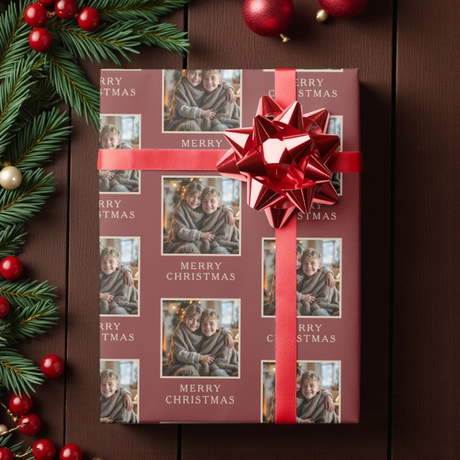Merry Christmas Red Photo Holiday Wrapping Paper (Creator Uploaded)