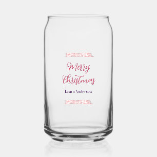 merry christmas red pink glitter lines name retro  can glass