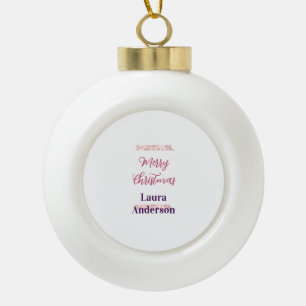 merry christmas red pink glitter lines name retro ceramic ball christmas ornament