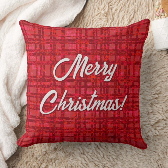 Merry Christmas Red Plaid Cushion (Blanket)