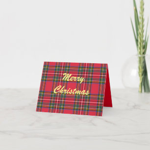 Merry Christmas Red Plaid Folded Greeting Card