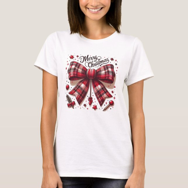 merry christmas red plaid hair bow T-Shirt (Front)