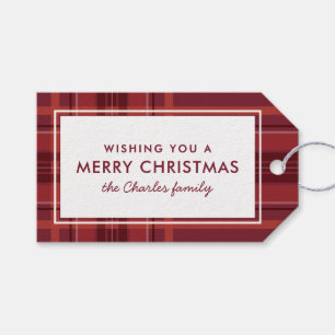Merry Christmas red plaid holiday Gift Tags