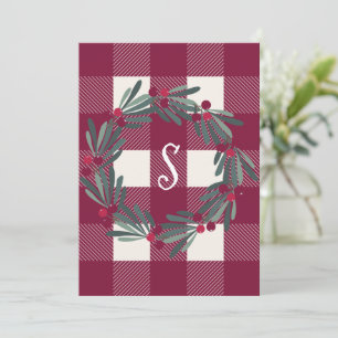 Merry Christmas Red Plaid Monogram Country Pretty Holiday Card