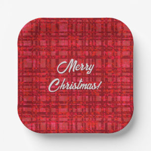 Merry Christmas Red Plaid  Paper Plate