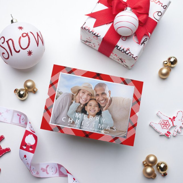 Merry Christmas Red Plaid Photo Foil Holiday (Creator Uploaded)