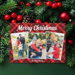 Merry Christmas Red Plaid Tartan 3 Photo Magnet