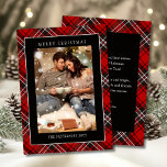 Merry Christmas Red Plaid Tartan Photo Holiday Card<br><div class="desc">Merry Christmas Red Plaid Tartan Photo Foil Holiday Card Christmas Cards features a simple design with your favourite photo with the text overlay "Merry Christmas" in modern calligraphy script typography with a red plaid border. Personalised your names or custom text below and your custom message on the reverse. Perfect for...</div>