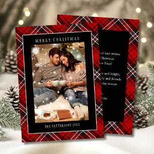 Merry Christmas Red Plaid Tartan Photo Holiday Card