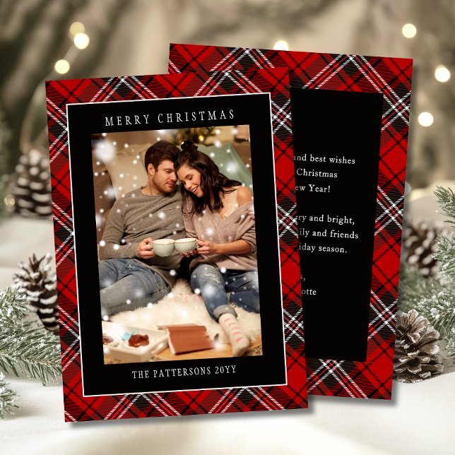 Merry Christmas Red Plaid Tartan Photo Holiday Card (Creator Uploaded)