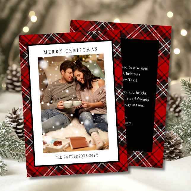 Merry Christmas Red Plaid Tartan Photo Holiday Card (Creator Uploaded)