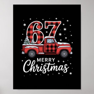 Merry Christmas Red Plaid Truck 67 Christmas Poster