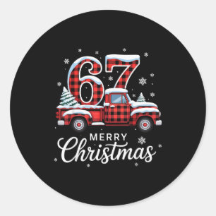 Merry Christmas Red Plaid Truck Buffalo Family 67  Classic Round Sticker
