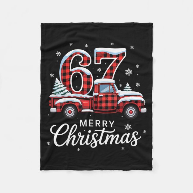 Merry Christmas Red Plaid Truck Buffalo Family 67  Fleece Blanket (Front)