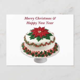 Merry Christmas Red Poinsettia Cake Holiday Postcard