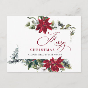 Merry Christmas Red Poinsettia Corporate Greeting Postcard