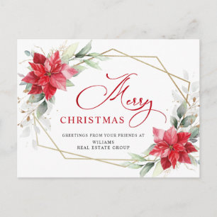 Merry Christmas Red Poinsettia Corporate Greeting Postcard