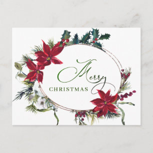 Merry Christmas Red Poinsettia Corporate Greeting Postcard
