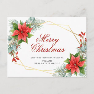 Merry Christmas Red Poinsettia Corporate Greeting Postcard