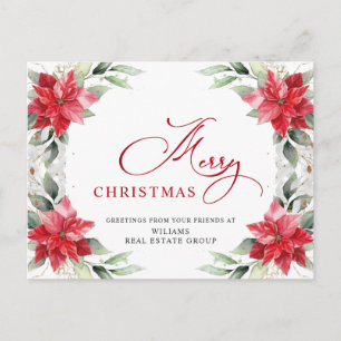 Merry Christmas Red Poinsettia Corporate Greeting Postcard