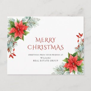 Merry Christmas Red Poinsettia Corporate Greeting Postcard