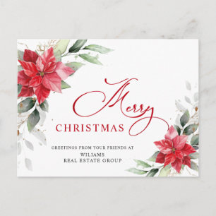 Merry Christmas Red Poinsettia Corporate Greeting Postcard