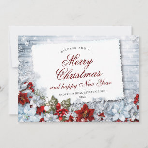 Merry Christmas Red Poinsettia Rustic Holiday Card
