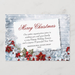Merry Christmas Red Poinsettia Rustic Holiday Card