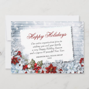 Merry Christmas Red Poinsettia Rustic Holiday Card