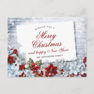 Merry Christmas Red Poinsettia Rustic Holiday Postcard