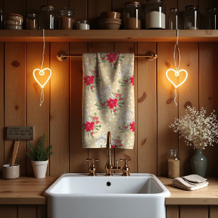 Merry Christmas Red Poinsettia Tea Towel