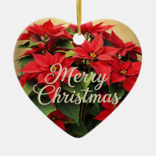 Merry Christmas Red Poinsettias Ceramic Tree Decoration