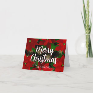 Merry Christmas Red Poinsettias Holiday Card