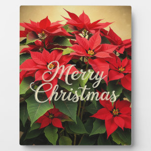 Merry Christmas Red Poinsettias Plaque