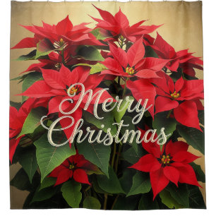 Merry Christmas Red Poinsettias Shower Curtain