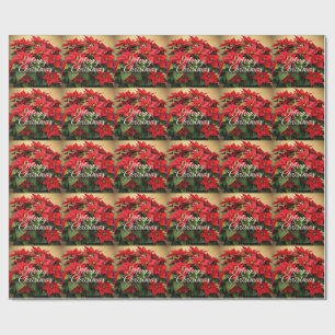 Merry Christmas Red Poinsettias Wrapping Paper