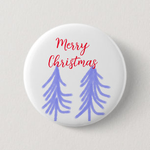 Merry Christmas red purple pastel pine tree waterc 6 Cm Round Badge