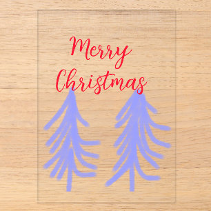 Merry Christmas red purple pastel pine tree waterc Acrylic Invitations