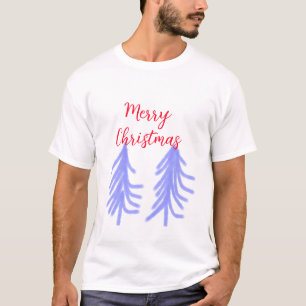 Merry Christmas red purple pastel pine tree waterc T-Shirt