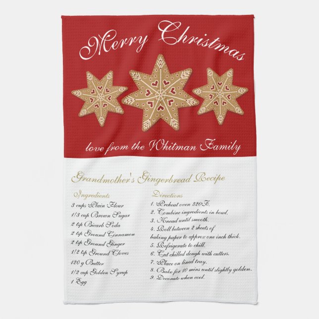 Merry Christmas Red Recipe Tea Towel (Vertical)